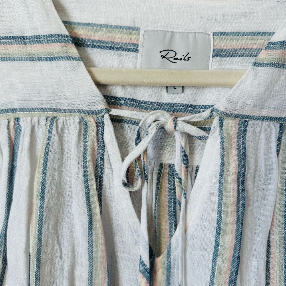 Rails Viera Boho Stripe Flutter Sleeve Blouse Sz … - image 3